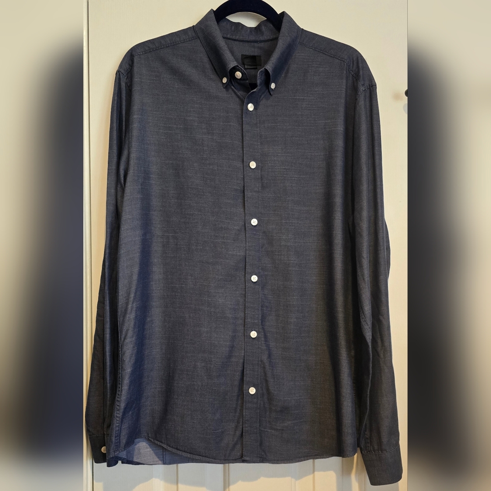 Men's H&M size Large Blue Long Sleeve Collared Button Down Shirt 100% Cotton
